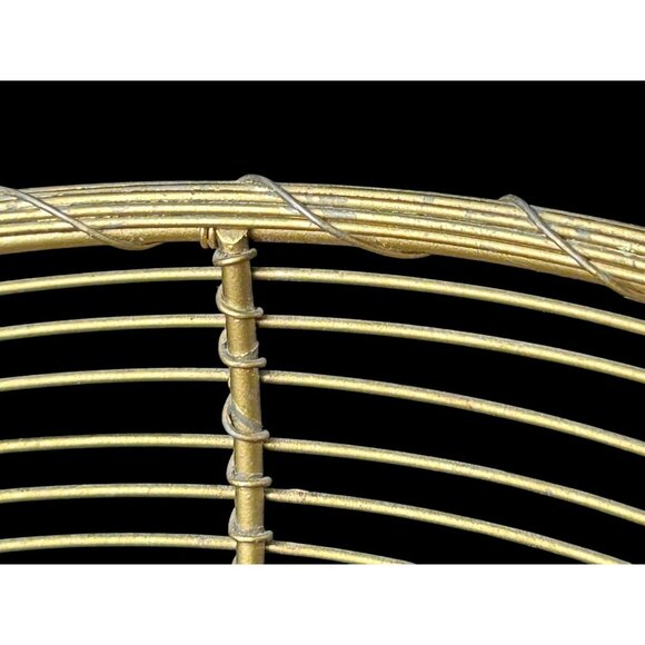 Vintage Gold Round French Woven Wire Pedestal Basket Fruit Boho Centerpiece Bowl - Picture 2 of 8